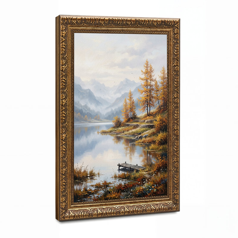 «Misty Mountain Lake with Golden Trees», art mural sur toile, H 24 po x l 16 po