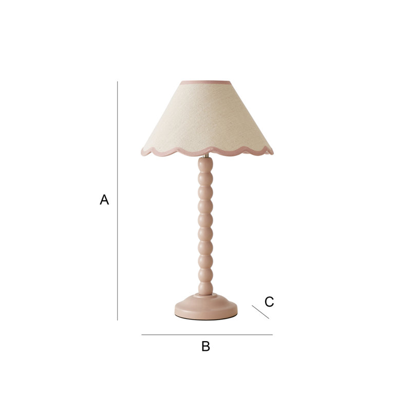 Nephi Bobbins Painted Table Lamp with Tapered Natural Linen Trim Scallop Shade, Natural Linen with Pink Trim, Pink, Yes
