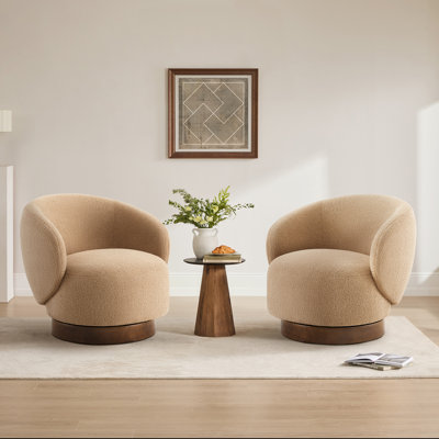Modern Swivel Barrel Chairs With Wood Base