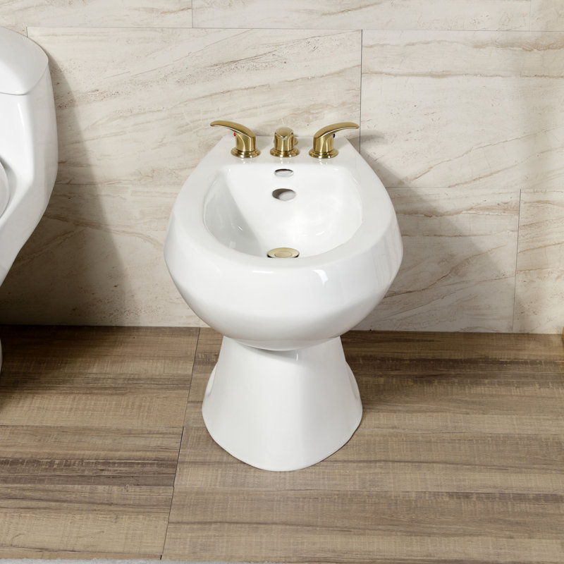 Kingston Brass Legacy Three-Handle Deck Mount Bidet Faucet with Brass Pop-Up, Brushed Brass
