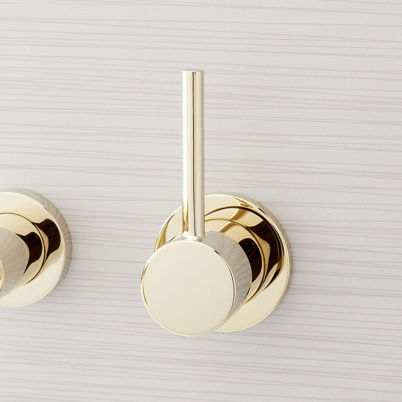 Lexia 1.2 GPM Wall Mounted Widespread Bathroom Faucet, Polished Brass