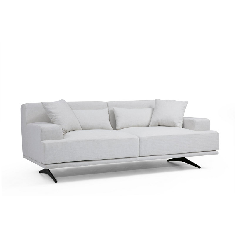 Canapé 2 places, beige uni, 78,7 po x 43,3 po x 31,5 po | Structure en bois de hêtre et en carton, tissu 100% polyester | Siège en mousse gris doux avec ressorts halogènes, coussins amovibles nettoyables à sec | Pieds élégants en métal noir mat