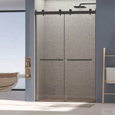 Dual Sliding Frameless Shower Door 50-54 in W x 75 in H,Sliding Shower Door with 5/16"(8mm) Clear Tempered Glass Shower Door,Silent Soft-Close Design, Easy to Clean Bathroom, Matte Black
