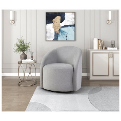 Fauteuil d'appoint pivotant tonneau gris clair avec structure en bois massif
