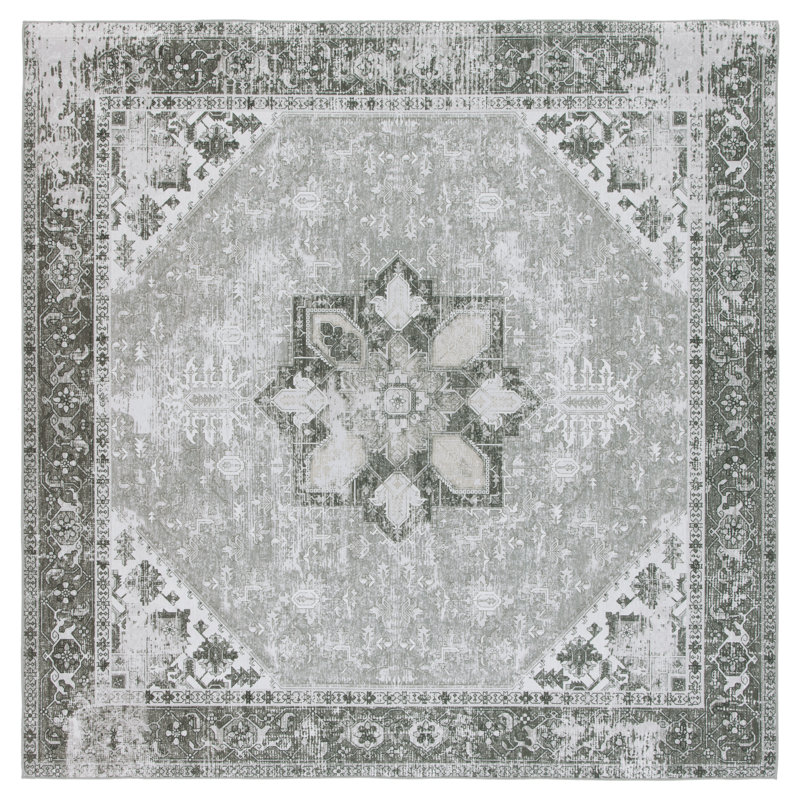 DeBary Oriental Dark Sage/Ivory Area Rug, Square 4'