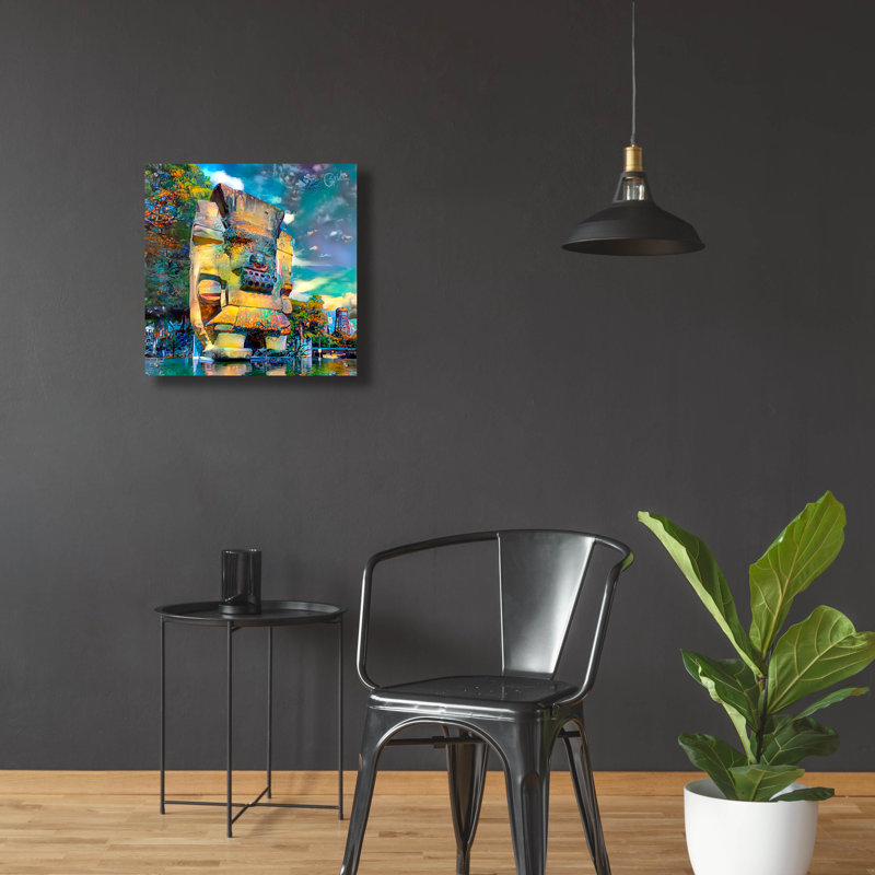  «Mexico City Tlaloc» par Pedro Gavidia, art mural en verre acrylique, 24 po x 24 po