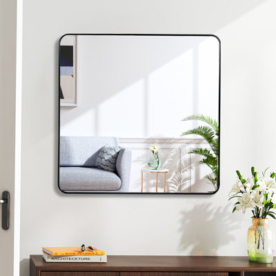 30 in x 30 in Black Metal Framed Square Bathroom Mirror for Wall, High-Quality HD Glass with Shatterproof Film and Easy Installation