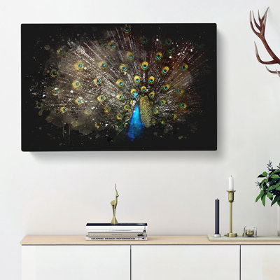 Peacock With Outstretched Feathers - Wrapped Canvas