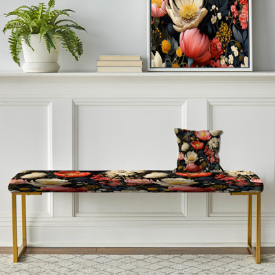 Native Grace Pink Wildflower Gardens - Floral Upholstered Gold Bench
