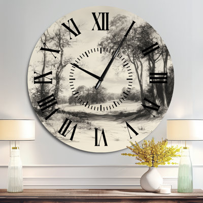 Horloge murale en métal « Forêt vintage dans la campagne anglaise I » - Nature