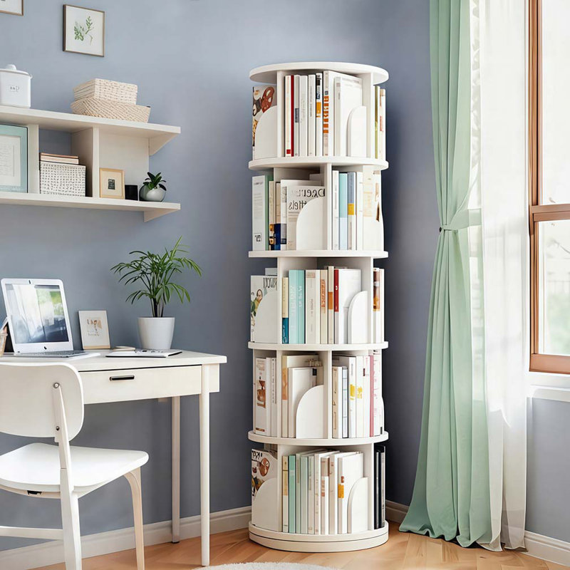 Bibliothèque rotative à 5 niveaux, 360 °, Blanc