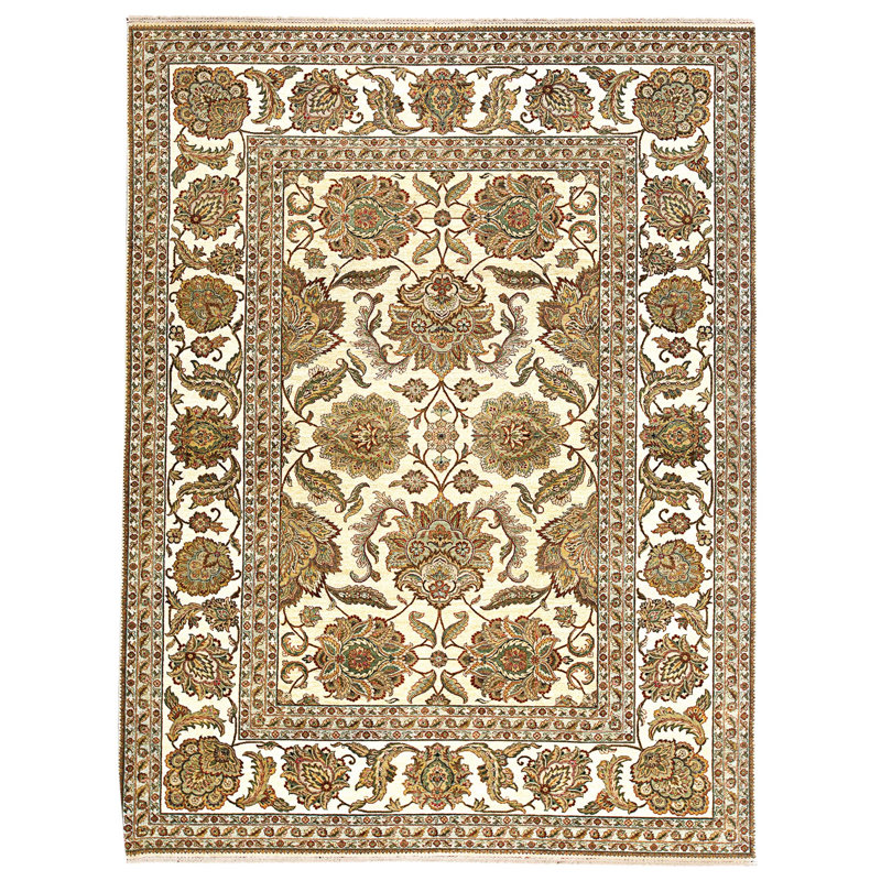 Hand Knotted Wool Area Rug in Gold And Cream