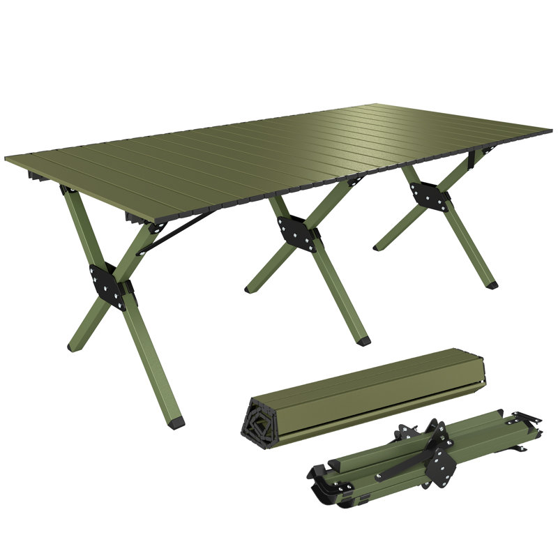 Outsunny Folding Camping Table Roll Up Top Portable, Green