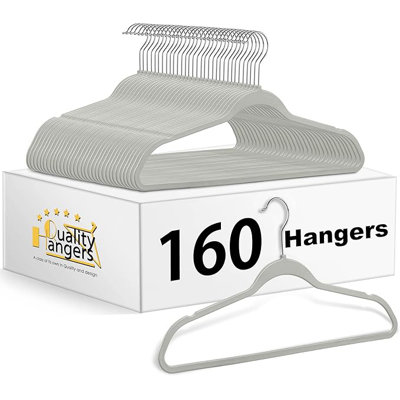 Cintres en plastique de qualité mince avec économiseur d'espace avec crochet chromé pivotant à 360 ° et encoches antidérapantes, paquet de 160