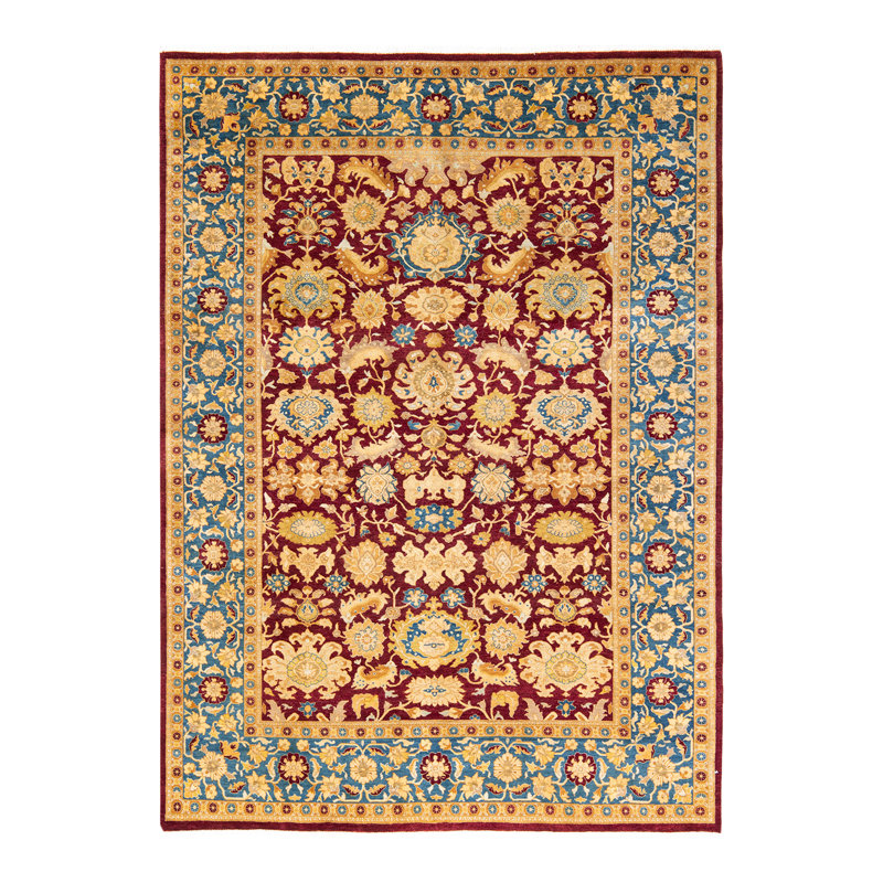 Tapis unique noué à la main Keenan - framboise, 6 pi 3 po x 8 pi 10 po