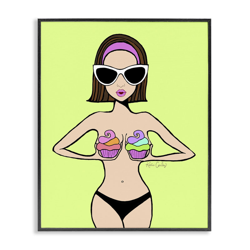 Glam Summer Gal & Cupcakes, giclée encadrée, design par Katie Conley, H 14 po x l 11 po, Giclée encadrée noir minuit