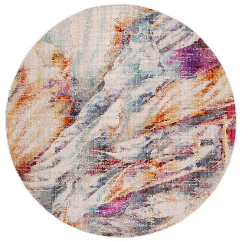 Tapis d'intérieur / extérieur à motif abstrait Zarella Performance, Rond 6 pi 7 po