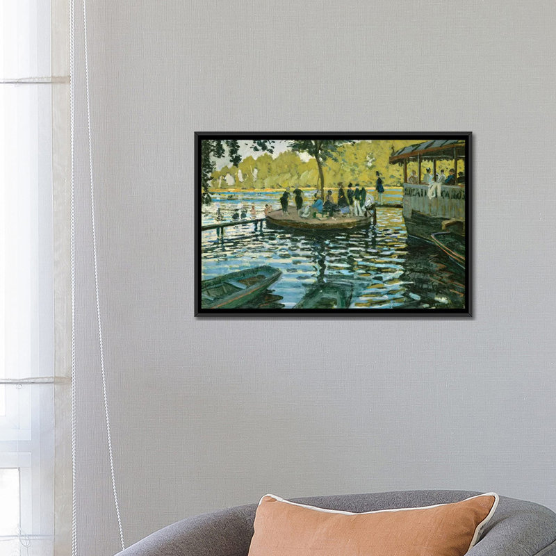 « la grenouillere, 1869 » par claude monet, impression sur toile, H 18 po x l 26 po x P 1,5 po, Toile avec cadre noir