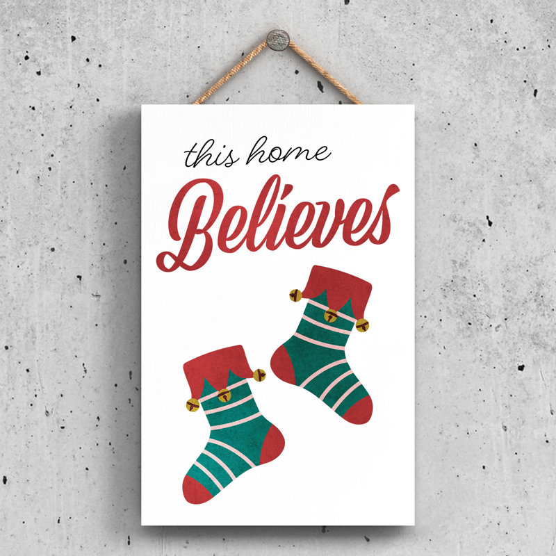 Xmas This Home Believes Wooden Plaque, 28.5cm H x 18.5cm W x 0.9cm D