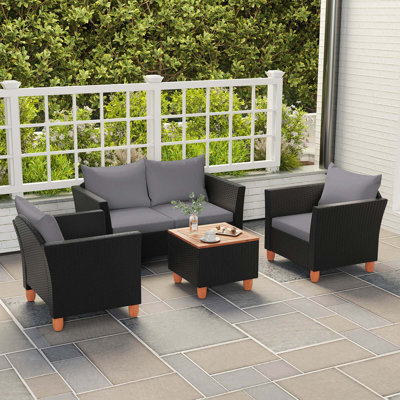 Ensemble de 8 meubles de patio en osier avec table de rangement à coussins amovibles