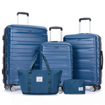Luggage set of 5 pieces, expandable hard PC luggage set with TSA lock for rotating wheels, lightweight rolling luggage for men and women Dark Blue