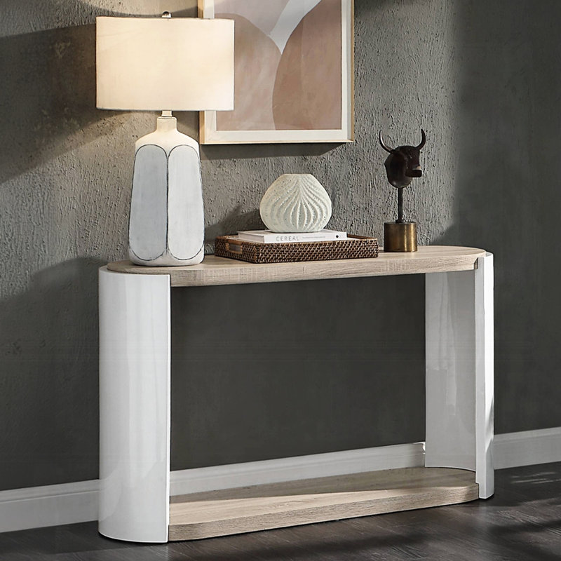 Élégante table ultrabrillante avec tablette pour la décoration du salon en chêne luxueux et fonction blanche