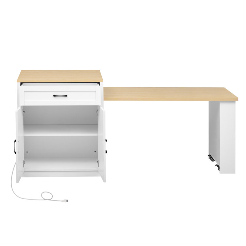 Kitchen Island With Extendable Dining Table For 4-6 Person, Kitchen Table With Double-Sized Storage,Power Outlet,Kitchen Island With Storage 2 Drawers 2 Side Open Shelves