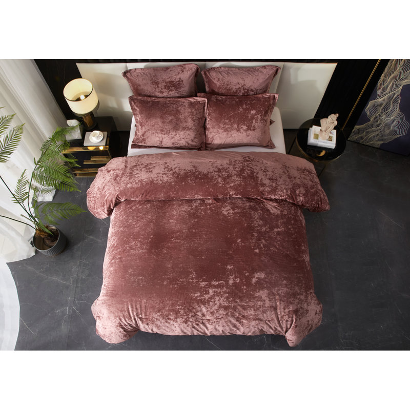 Ensemble d'édredon 100% velours rose Zera, Rose, Édredon de très grand lit + 4 pièces additionne