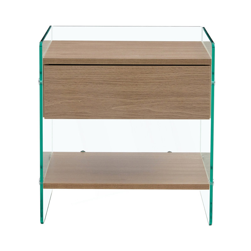 Nightstand With Drawer, Both Sides Are Transparent Tempered Glass
