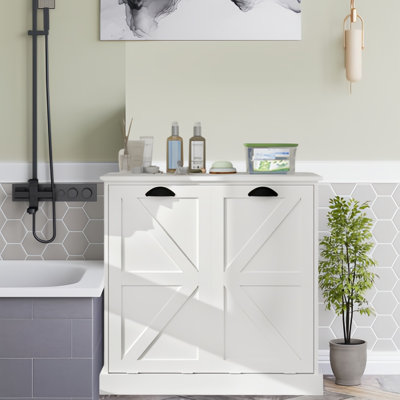White Two-compartment Tilt-out Laundry Sorter Cabinet With Spacious Design For Efficient Clothes Organization