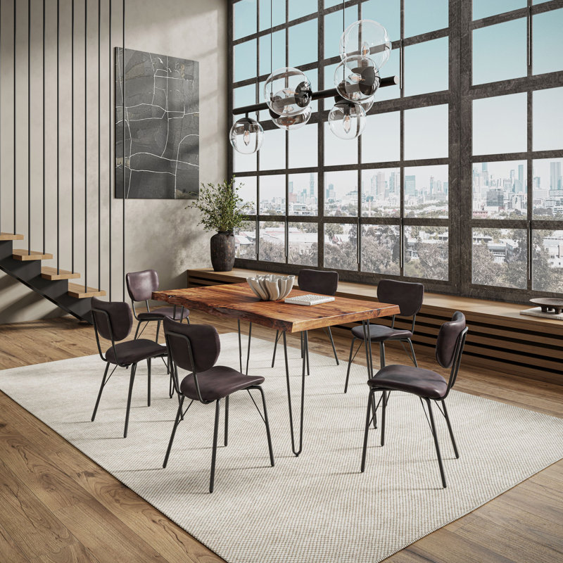 Gordonsville 6 - Person Solid Wood Top Four Leg Dining Set, Dark Brown, Natural