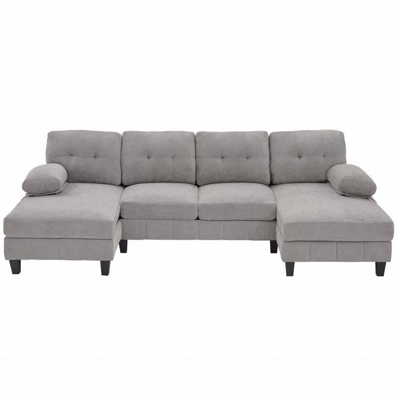 Basic Sectional Sofa, U-Shaped  Sofa 103.5" Chenille Fabric Couch With Dual Chaise Lounges, Storage Pockets And Armrest Throw Pillows