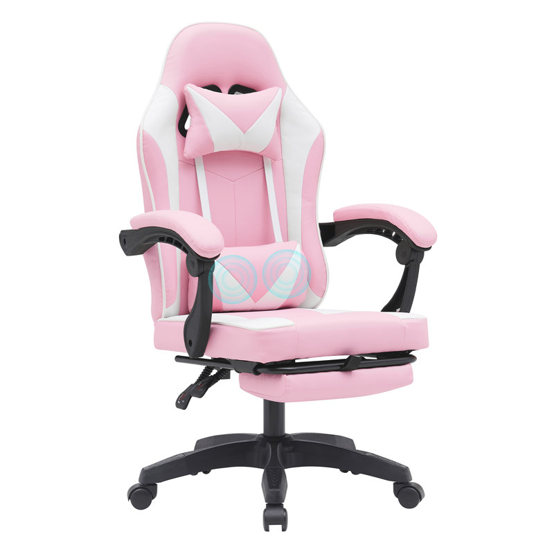 Reclining Ergonomic Faux Leather Swiveling PC & Racing Game Chair with Footrest, Pink, 46.46" H x 23.62" W x 24.40" D