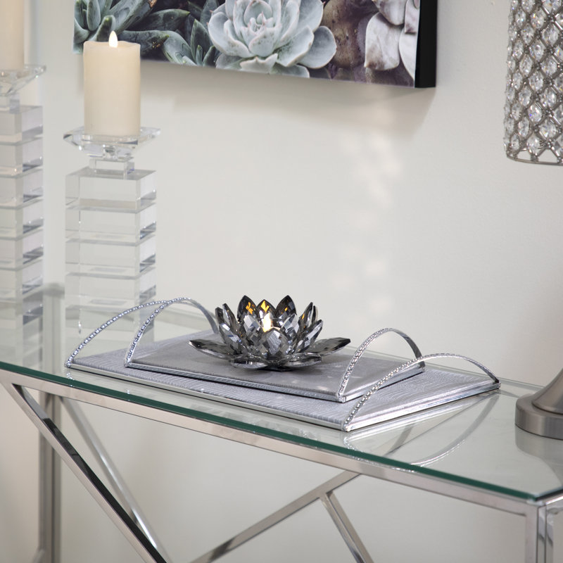 Iridescent Glass Crystal Lotus Votive Candle Holder, 3" H x 8.25" W x 8.25" D, Silver