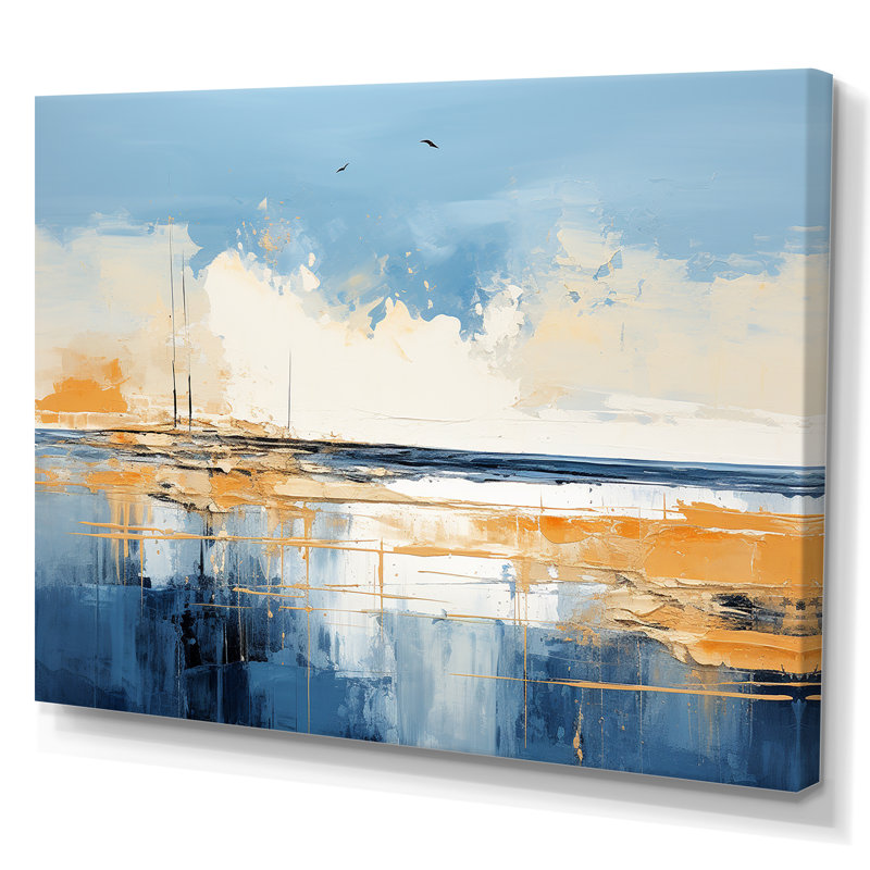 Bleu et jaune «Seaside Simplicity I» - Minimalisme côtier, impressions encadrées, H 16 po x l 32 po x P 1 po, Toile tendue