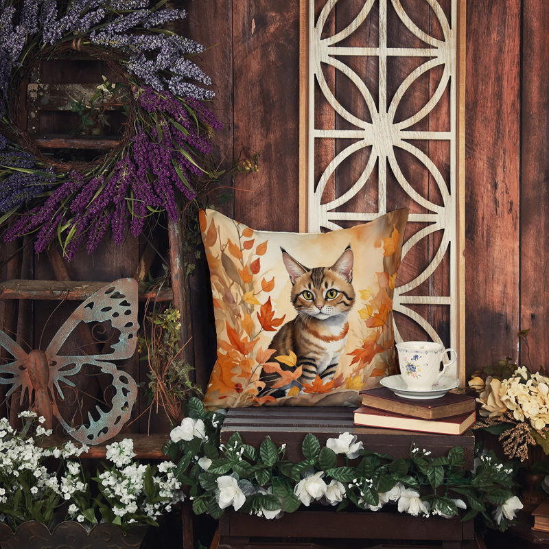 Owyhee Bob Cat in Fall Leaves Throw Pillow, Square 14"
