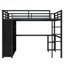 Grand lit mezzanine en métal avec garde-robe intégrée, bureau et tablettes de rangement pour un espace de vie écoénergétique