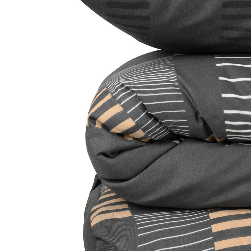 Ensemble de housse de couette simple Elegant, anthracite et or / blanc, 53,1 po x 78,7 po | 65% coton / 35% polyester, 120 fils | Lavable à la machine, housse de couette et enveloppe à fermeture à boutons | Parfait pour un décor de chambre à coucher 