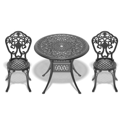 3-Piece Set Of All-Weather Cast Aluminum Dining Furniture Set With Black Frame