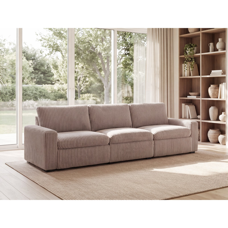 123.2'' Wide Modern Corduroy Power Reclining Sofa With USB Port, Mushroom Taupe Corduroy