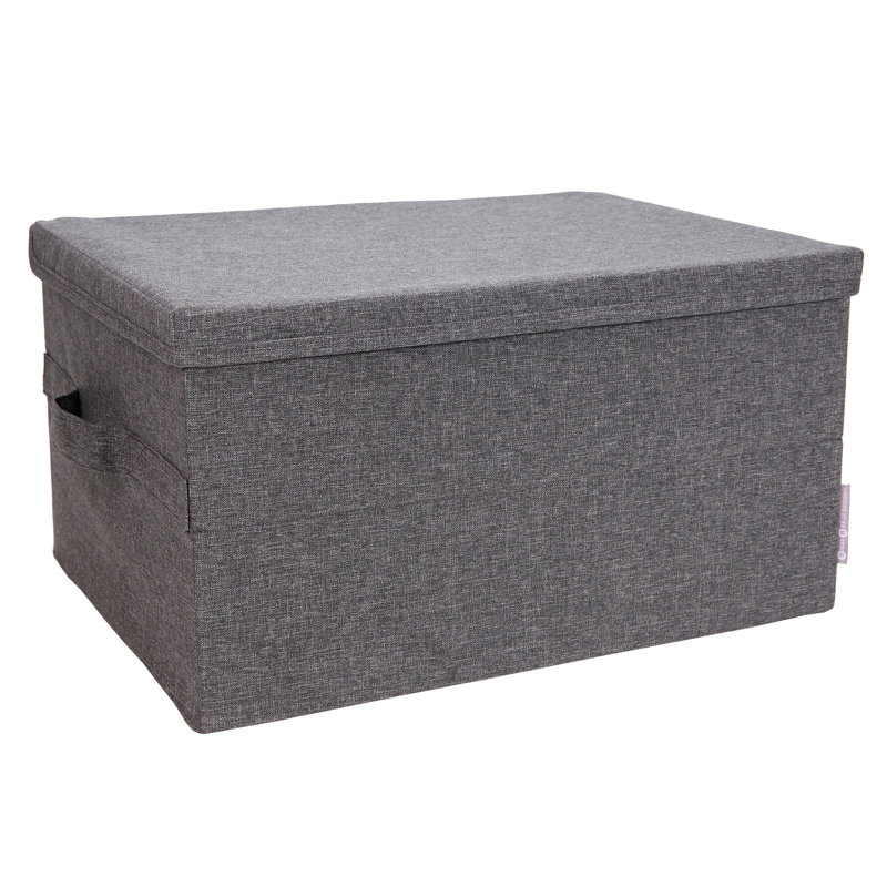 Bigso Soft Foldable Polyester Storage Box with Lid, Gray, 9.8" H x 17.7" W x 13.4" D