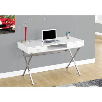 47" White and Silver Wood and Metal Computer Desk With Two Drawers