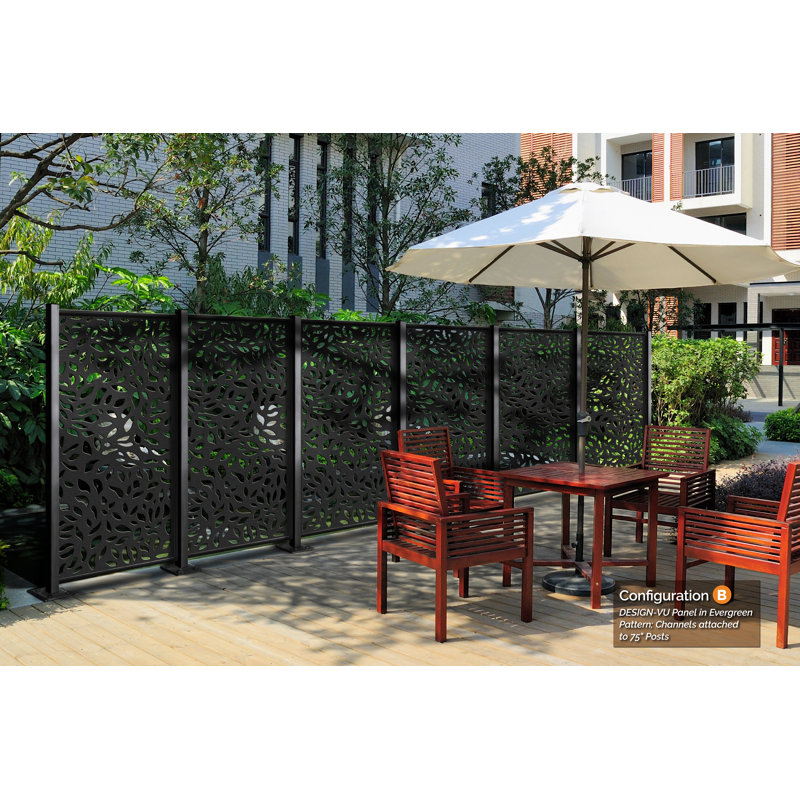 Black Galvanized Steel 72" x 36" Decorative Privacy Screen Panel