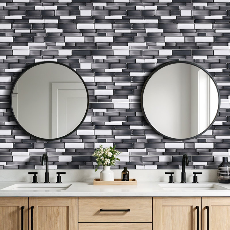 20Pcs Self-Adhesive Wall Tile Stickers, White/Grey/Black