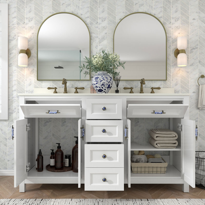 Meuble-lavabo double 60 po avec lavabo et dosseret 60 po