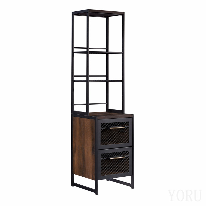 Bibliothèque étroite avec design moderne, finition brune