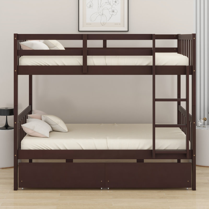Bunk Bed With Drawers, Convertible Into Beds,  Ladder And Safety Guardrails, Espresso