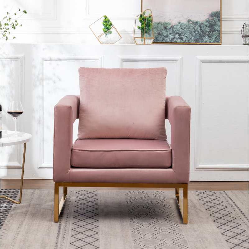 Upholstered Accent Arm Chair, Pink, Gold