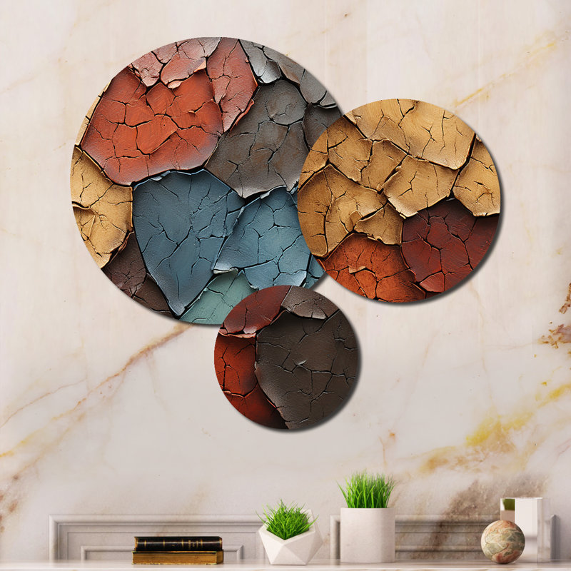 Blue Beige Abstract Redwood Tree Collage - Modern Metal Wall Art Set