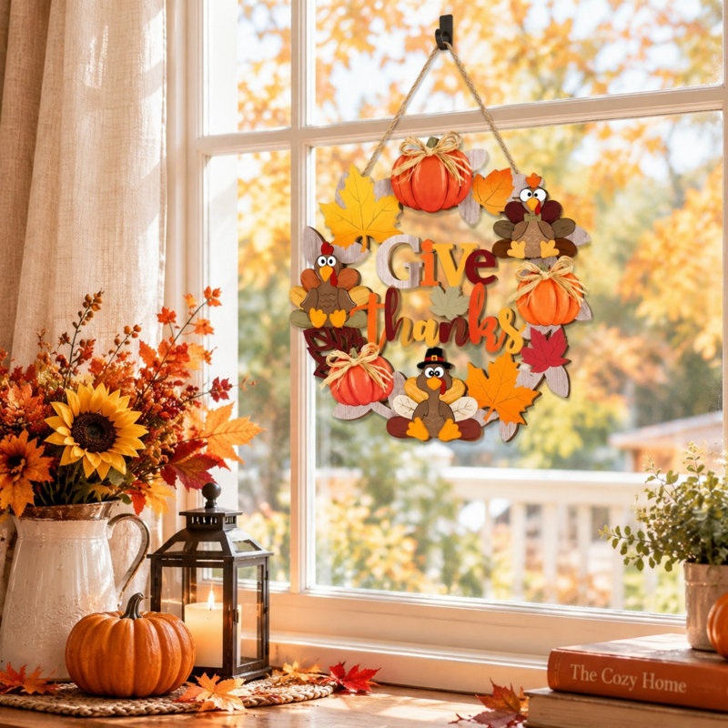 Panneau de porte en bois de dinde de l'Action de grâce, décoration de couronne d'automne «Thanks Thanks»